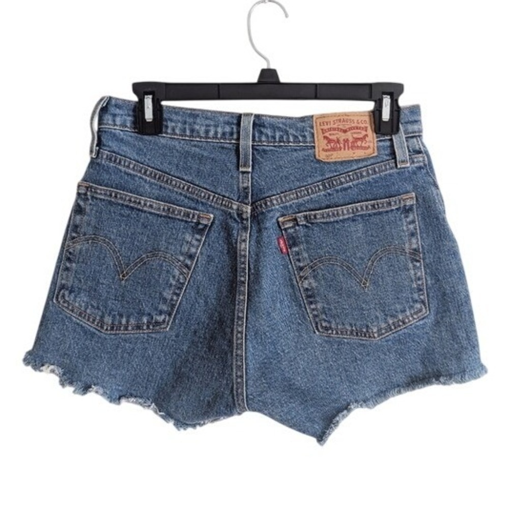 Levi's Western Boho Blue Wash Original Fit High-Rise Frayed Hem Denim Shorts